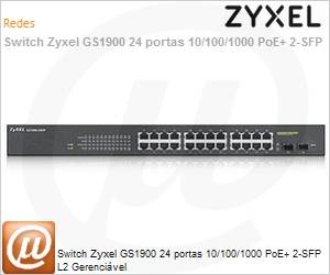 GS1900-24HP-EU0101F - Switch Zyxel GS1900 24 portas 10/100/1000 PoE+ 2-SFP L2 Gerencivel