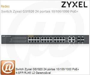 GS1920-24HP-EU0101F - Switch Zyxel GS1920 24 portas 10/100/1000 PoE+ 4-SFP/RJ45 L2 Gerencivel