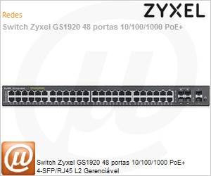 GS1920-48HP-EU0101F - Switch Zyxel GS1920 48 portas 10/100/1000 PoE+ 4-SFP/RJ45 L2 Gerencivel