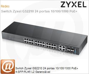 GS2210-24HP-US0101F - Switch Zyxel GS2210 24 portas 10/100/1000 PoE+ 4-SFP/RJ45 L2 Gerencivel
