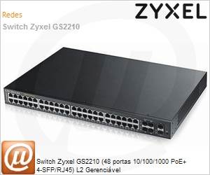 GS2210-48HP-EU0101F - Switch Zyxel GS2210 (48 portas 10/100/1000 PoE+ 4-SFP/RJ45) L2 Gerencivel