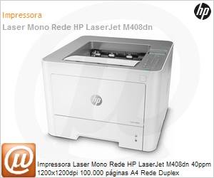 7UQ75A - Impressora Laser Mono Rede HP LaserJet M408dn 40ppm 1200x1200dpi 100.000 pginas A4 Rede Duplex