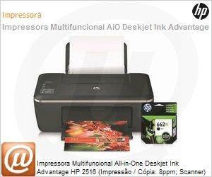 A6D66A - Impressora Multifuncional All-in-One Deskjet Ink Advantage HP 2516 (Impresso / Cpia: 8ppm; Scanner)