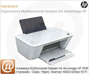 A9U24A - Impressora Multifuncional Deskjet Ink Advantage HP 2546 (Impresso / Cpia: 16ppm; Scanner) 4800x1200dpi Wi-Fi ePrint 1.000 pg/ms (Substitui 3516)