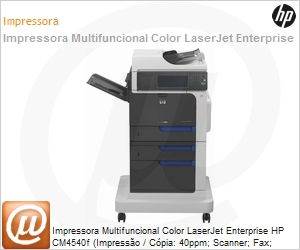 CC420A - Impressora Multifuncional Color LaserJet Enterprise HP CM4540f (Impresso / Cpia: 40ppm; Scanner; Fax; Digital Send) Rede Duplex (S:CB481A / CM4730f)