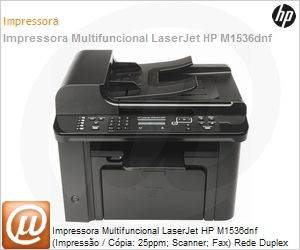 CE538A - Impressora Multifuncional LaserJet HP M1536dnf (Impresso / Cpia: 25ppm; Scanner; Fax) Rede Duplex (Substitui M1522 M1522NF)