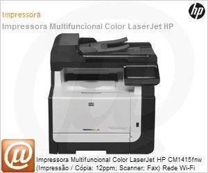 CE862A - Impressora Multifuncional Color LaserJet HP CM1415fnw (Impresso / Cpia: 12ppm; Scanner; Fax) Rede Wi-Fi (Substitui CM1312nfi / CC431A)
