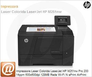 CF147A - Impressora Laser Colorida LaserJet HP M251nw Pro 200 14ppm 600x600dpi 128MB Rede Wi-Fi N ePrint AirPrint 30.000 pg/ms