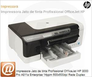 CQ514A - Impressora Jato de tinta Profissional OfficeJet HP 8000 Pro A811a Enterprise 14ppm 600x600dpi Rede Duplex