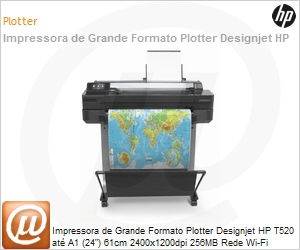CQ890A - Impressora de Grande Formato Plotter Designjet HP T520 at A1 (24") 61cm 2400x1200dpi 256MB Rede Wi-Fi ePrinter