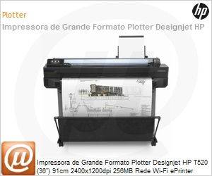CQ893A - Impressora de Grande Formato Plotter Designjet HP T520 (36") 91cm 2400x1200dpi 256MB Rede Wi-Fi ePrinter