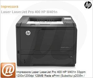 CZ195A - Impressora Laser LaserJet Pro 400 HP M401n 33ppm 1200x1200dpi 128MB Rede ePrint (Substitui p2035n / CE462A)