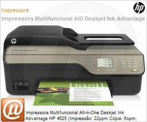 CZ284A - Impressora Multifuncional All-in-One Deskjet Ink Advantage HP 4625 (Impresso: 22ppm Cpia: 6cpm; Scanner) Wi-Fi ePrint