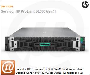 P74292-205 - Servidor HPE ProLiant DL360 Gen11 Intel Xeon Silver Dodeca-Core 4410Y (2.0GHz; 30MB; 12 núcleos) [x2] 32GB [x2] 480GB [x2] 