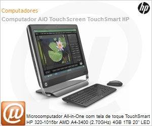 QZ329AA - Desktop-PC All-in-One com tela de toque TouchSmart HP 320-1015br AMD A4-3400 (2.70GHz) 4GB 1TB 20" LED DVD-RW Windows 7 Professional 64 Wi-Fi N WebCam Radeon HD 6410D