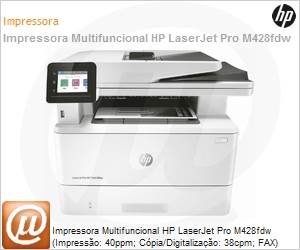 W1A30A - Impressora Multifuncional Laser HP LaserJet Pro M428fdw (Impresso: 40ppm; Cpia/Digitalizao: 38cpm; FAX) 1200x1200dpi 80.000 pginas USB Rede Wi-Fi Duplex LCD