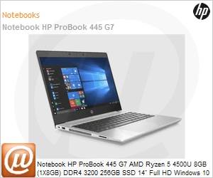 2F9U6PC - Notebook HP ProBook 445 G7 AMD Ryzen 5 4500U 8GB (1x8GB) DDR4-3200 256GB SSD 14" Full HD Windows 10 Pro 1 Ano