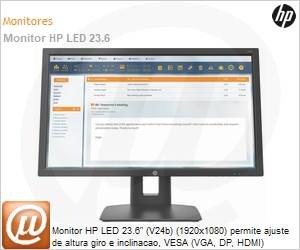 2XM34AA-AC4 - Monitor HP LED 23.6" (V24b) (1920x1080) permite ajuste de altura giro e inclinacao, VESA (VGA, DP, HDMI)