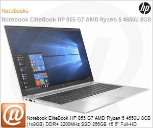 39B57PC - Notebook HP EliteBook 855 G7 AMD Ryzen 5 4650U 8GB (1x8GB) DDR4-3200MHz 256GB SSD 15,6" Full HD Windows 10 Pro 3 Anos Balco