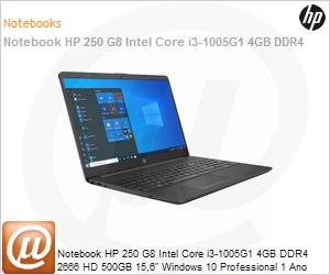 3G4Z3LA - Notebook HP 250 G8 Intel Core i3-1005G1 4GB DDR4 2666 HD 500GB 15,6" Windows 10 Pro 1 Ano Balco