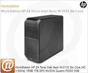 3ZW58LA-AC4 - WorkStation HP Z4 Torre Intel Xeon W-2133 Six Core (4C 3.6GHz) 16GB 1TB GFX NVIDIA Quadro P2000 5GB DVD-RW Winndows 10 Professional WK2