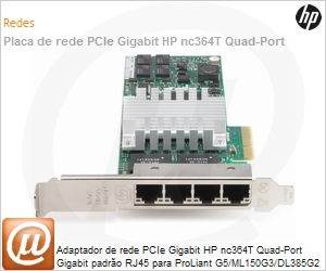 435508-B21 - Adaptador de rede PCIe Gigabit HP nc364T Quad-Port Gigabit padro RJ45 para ProLiant G5/ML150G3/DL385G2