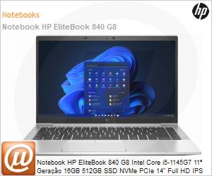 4D568LA - Notebook HP EliteBook 840 G8 Intel Core i5-1145G7 11 Gerao 16GB 512GB SSD NVMe PCIe 14" Full HD IPS Windows 10 Pro Wi-Fi 6 Bluetooth Iris Xe Graphics