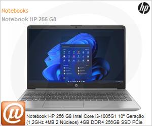 5R5B0LA - Notebook HP 256 G8 Intel Core i3-1005G1 10 Gerao (1,2GHz 4MB 2 Ncleos) 4GB DDR4 256GB SSD PCie 15,6" HD Windows 11 Home SL Wi-Fi 11ac Bluetooth 1 Ano Balco