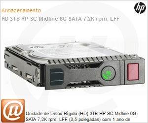 628061-B21 - Unidade de Disco Rgido (HD) 3TB HP SC Midline 6G SATA 7,2K rpm, LFF (3,5 polegadas) com 1 ano de garantia