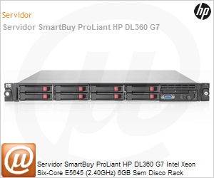 641156-205 - Servidor SmartBuy ProLiant HP DL360 G7 Intel Xeon Six-Core E5645 (2.40GHz) 6GB Sem Disco Rack
