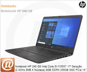 660Y7LA - Notebook HP 240 G8 Intel Core i5-1135G7 11 Gerao (2.4GHz 8MB 4 Ncleos) 8GB DDR4 256GB SSD M.2 256GB PCIe NVMe TLC 14" HD Windows 11 Pro 1 Ano Balco