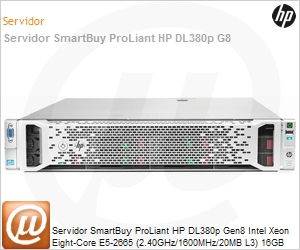 669776-S05 - Servidor SmartBuy ProLiant HP DL380p Gen8 Intel Xeon Eight-Core E5-2665 (2.40GHz/1600MHz/20MB L3) 16GB 300GB 6G SAS 10.000 rpm RAID P420i Quad-Port