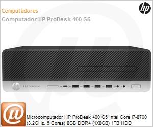 6AA82LA - Desktop-PC HP ProDesk 400 G5 Intel Core i7-8700 (3.2GHz, 6 Cores) 8GB DDR4 (1X8GB) 1TB HDD Windows 10 Professional 64 Bits SFF