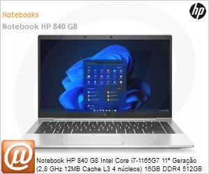 6L8M2LA - Notebook HP EliteBook 840 G8 Intel Core i7-1165G7 11 Gerao (2,8GHz 12MB Cache L3 4 Ncleos) 16GB DDR4 512GB SSD PCIe NVMe TLC Windows 11 Pro