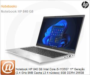 6L8M3LA - Notebook HP EliteBook 840 G8 Intel Core i5-1135G7 11 Gerao (2,4GHz 8MB Cache L3 4 Ncleos) 8GB DDR4 256GB SSD PCIe NVMe TLC Windows 11 Pro
