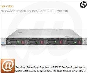 714643-S05 - Servidor SmartBuy ProLiant HP DL320e Gen8 Intel Xeon Quad-Core E3-1240v2 (3.40GHz) 4GB 500GB SATA RAID B120i NIC [x2] Rack
