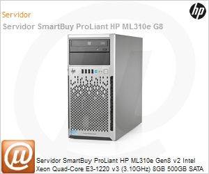 724980-S05 - Servidor SmartBuy ProLiant HP ML310e Gen8 v2 Intel Xeon Quad-Core E3-1220 v3 (3.10GHz) 8GB 500GB SATA DVD-RW Torre (Substitui o 714642-S05 com o dobro da memria!)