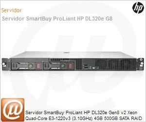 730839-S05 - Servidor SmartBuy ProLiant HP DL320e Gen8 v2 Xeon Quad-Core E3-1220v3 (3.10GHz) 4GB 500GB SATA RAID B120i NIC [x2] Rack