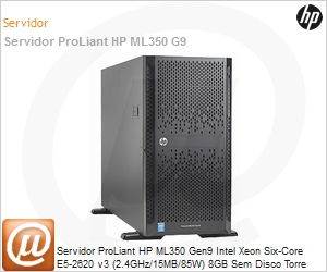 776979-S05 - Servidor ProLiant HP ML350 Gen9 Intel Xeon Six-Core E5-2620 v3 (2.4GHz/15MB/85W) 8GB Sem Disco Torre