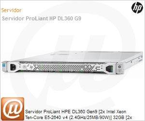 861545-S05 - Servidor ProLiant HP DL360 Gen9 [2x Intel Xeon Ten-Core E5-2640 v4 (2.4GHz/25MB/90W)] 32GB [2x 600GB] RAID P440ar 2GB DVD-RW Rack 1U