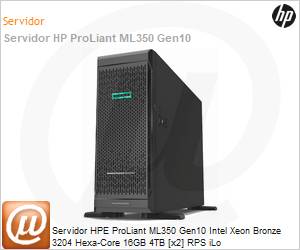 877625-B21-0263 - Servidor HPE ProLiant ML350 Gen10 Intel Xeon Bronze 3204 Hexa-Core 16GB 4TB [x2] RPS iLo