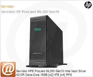877625-B21-0264 - Servidor HPE ProLiant ML350 Gen10 Intel Xeon Silver 4210R Deca-Core 16GB [x2] 4TB [x4] RPS