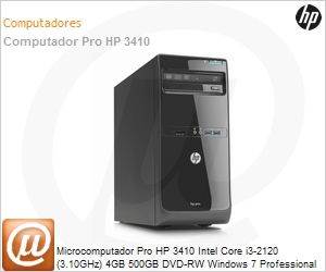 A0X74LT - Desktop-PC Pro HP 3410 Intel Core i3-2120 (3.10GHz) 4GB 500GB DVD-RW Windows 7 Professional