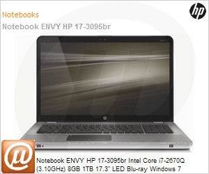 A2V94LA - Notebook ENVY HP 17-3095br Intel Core i7-2670Q (3.10GHz) 8GB 1TB 17.3" LED Blu-ray Windows 7 Professional 64 Wi-Fi N Bluetooth WiDi WebCam HDMI Radeon HD 7690M 1GB USB 3.0