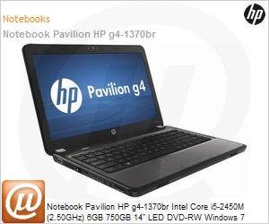 A7H99LA - Notebook Pavilion HP g4-1370br Intel Core i5-2450M (2.50GHz) 6GB 750GB 14" LED DVD-RW Windows 7 Home Premium 64 WebCam Wi-Fi N Bluetooth HDMI