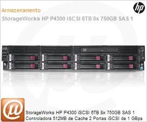 AY456A - StorageWorks HP P4300 iSCSI 6TB 8x 750GB SAS 1 Controladora 512MB de Cache 2 Portas iSCSI de 1 GBps 4GB Memria Fonte Redundante DVD-Rom