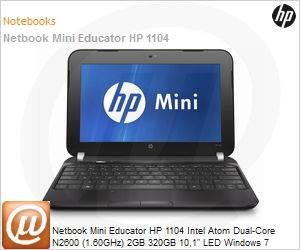 B5N47LA - Netbook Mini Educator HP 1104 Intel Atom Dual-Core N2600 (1.60GHz) 2GB 320GB 10,1" LED Windows 7 Starter Wi-Fi N Bluetooth