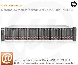 BK831B - Sistema de matriz StorageWorks MAS HP P2000 G3 iSCSI com controlador duplo, fator de forma compacto SFF Array System (Substitui BK831A)