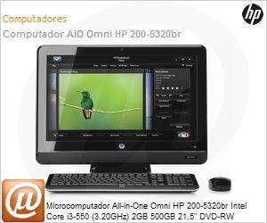 BZ005AA - Desktop-PC All-in-One Omni HP 200-5320br Intel Core i3-550 (3.20GHz) 2GB 500GB 21.5" DVD-RW Windows 7 Home Basic 64 Wi-Fi N WebCam Full HD