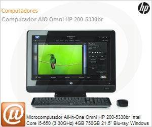BZ006AA - Desktop-PC All-in-One Omni HP 200-5330br Intel Core i5-650 (3.30GHz) 4GB 750GB 21.5" Blu-ray Windows 7 Home Premium 64 Wi-Fi N ATI Radeon HD 55770 1GB Full HD